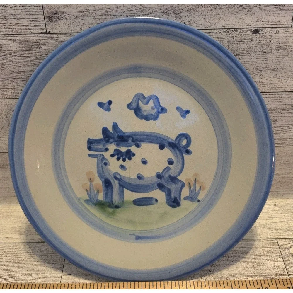 Vintage M.A. HADLEY Country‎ Scenes Blue Luncheon Plate PIG 9